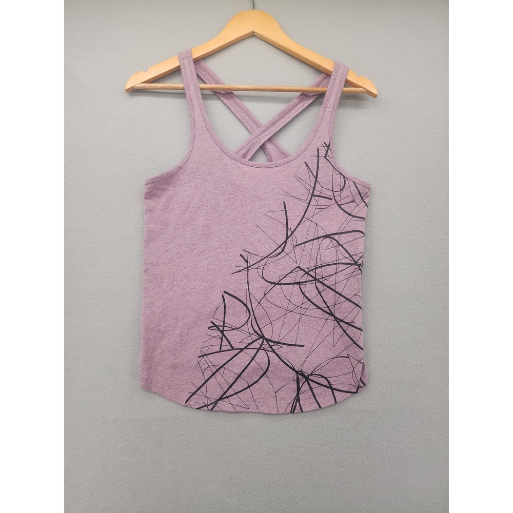 Under Armour HeatGear Tank Top XS Purple Mauve Criss Cross Back Abstract Graphic